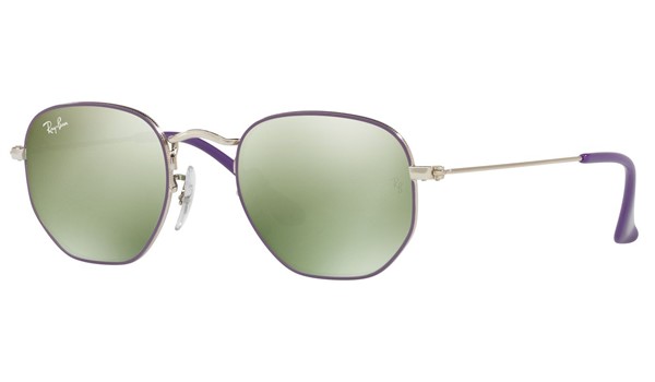 Ray-Ban Junior Hexagonal RJ9541SN Kids Sunglasses Silver Top Violet/Green Flash Silver Lenses 262/30