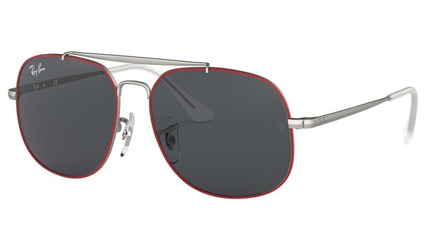 Ray-Ban Junior RJ9561S The General Kids Sunglasses Top Rubber Red on Silver Dk Grey Lenses 278/87