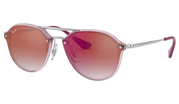 Ray-Ban Junior Blaze Doublebridge RJ9067SN Kids Sunglasses Transparent Pink Red Mirror Red Lenses 7052V0