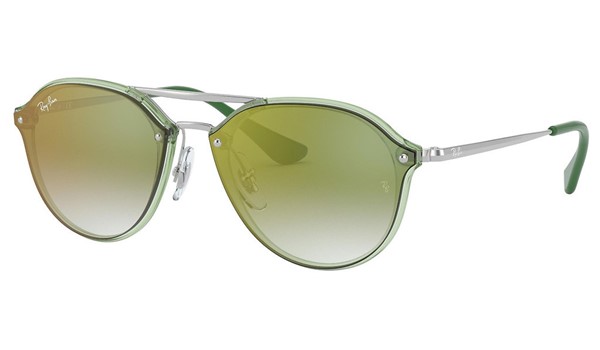 Ray-Ban Junior Blaze Doublebridge RJ9067SN Kids Sunglasses Transparent Green Green Mirror Red Lenses 7053W0